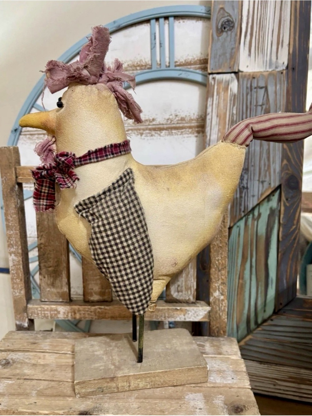 Folk Art Home Decor 12" Mix-Medium Fabric Wood Chicken Stick Legs Stand